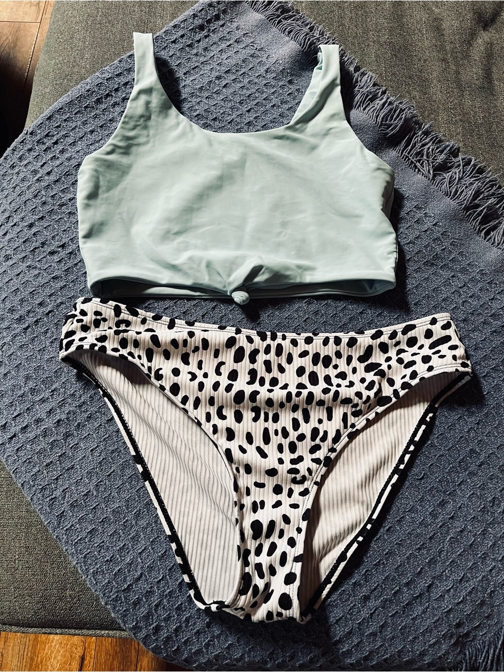 SHEIN light blue Knot-Front Bikini Top with Black & White Dalmatian Print Bottom